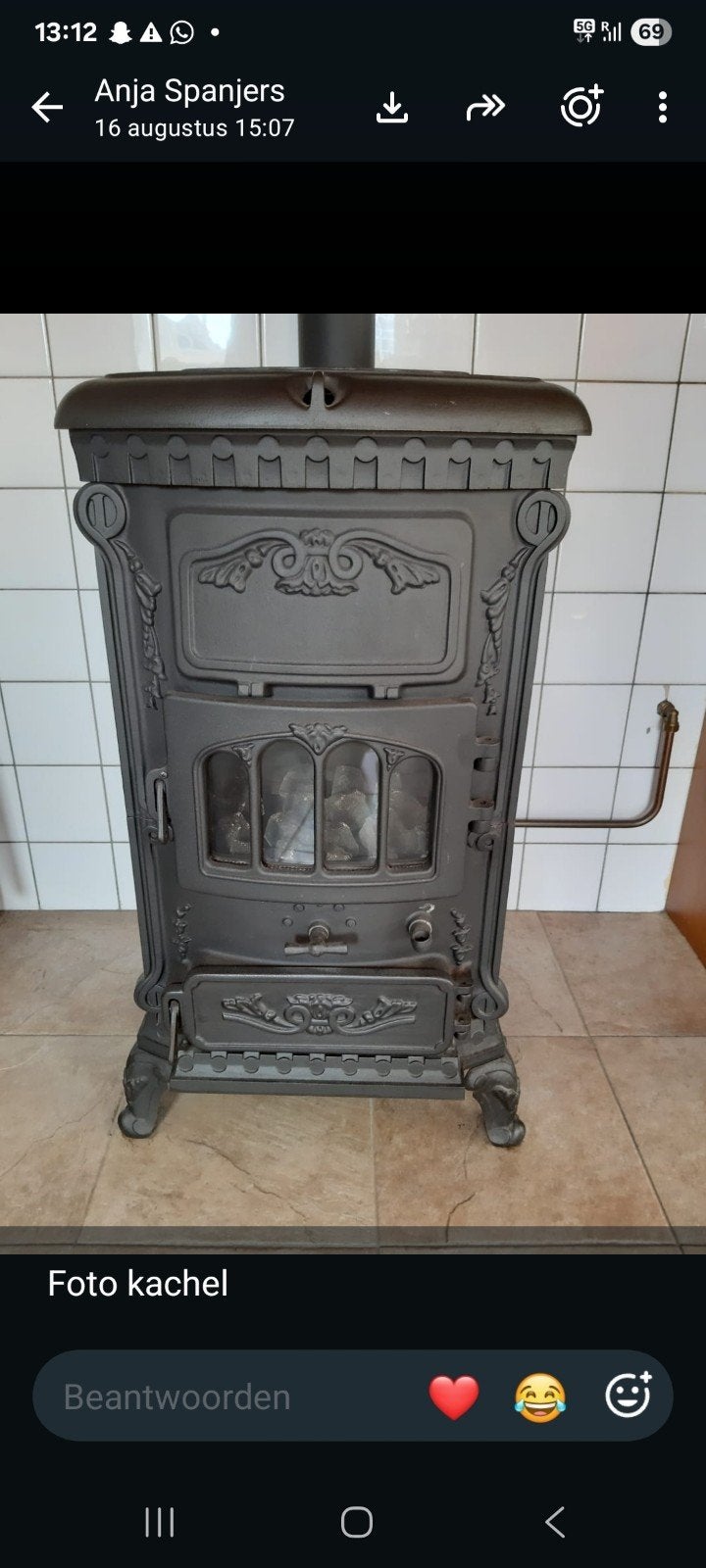 gebruikte  gietijzeren gaskachelkachel - 95x50x35 cm, Gebruikt, Houtkachel, Ophalen of Verzenden, Vrijstaand
