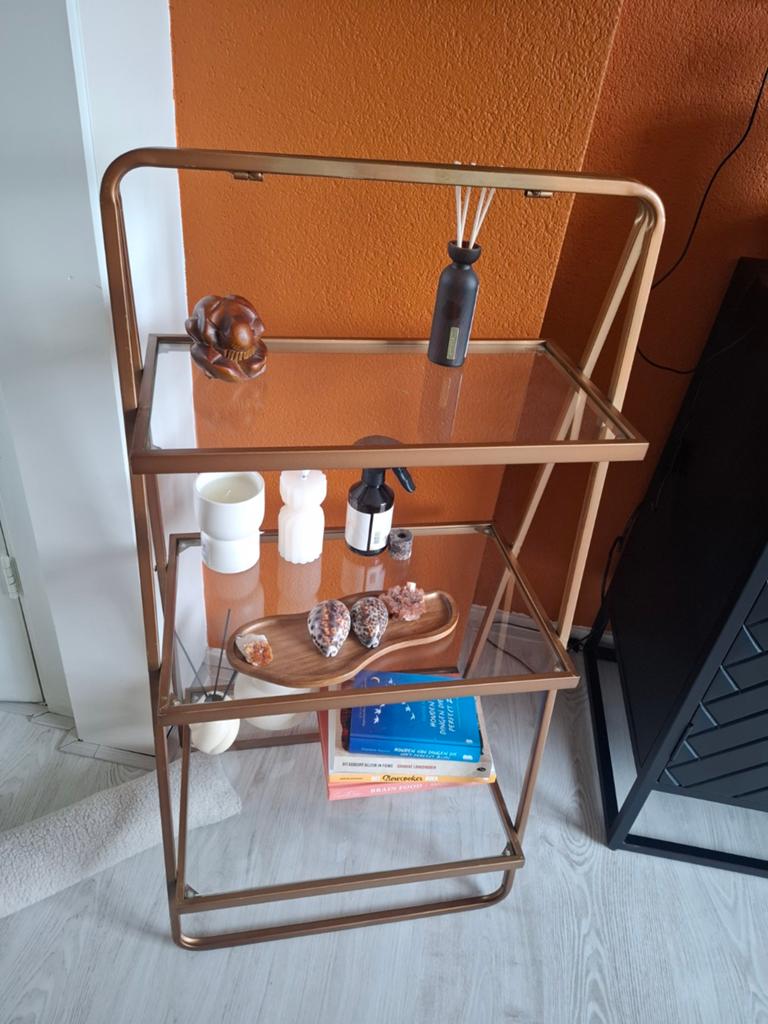 Bepure Home bijzettafel glas/metaal koperkleurig 106x58x33cm, Huis en Inrichting, Tafels | Bijzettafels, Ophalen, 55 tot 75 cm
