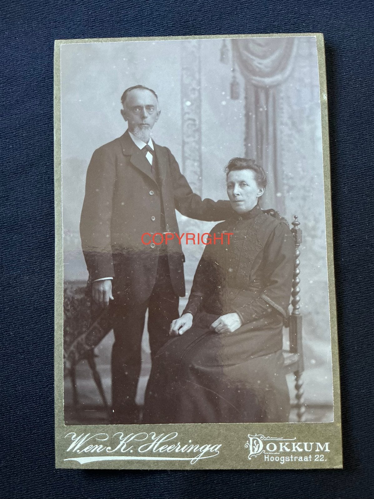 Kabinetfoto, Man/Vrouw, W. EN K. HEERINGA, DOKKUM, Ophalen of Verzenden, Voor 1940, Gebruikt, Foto