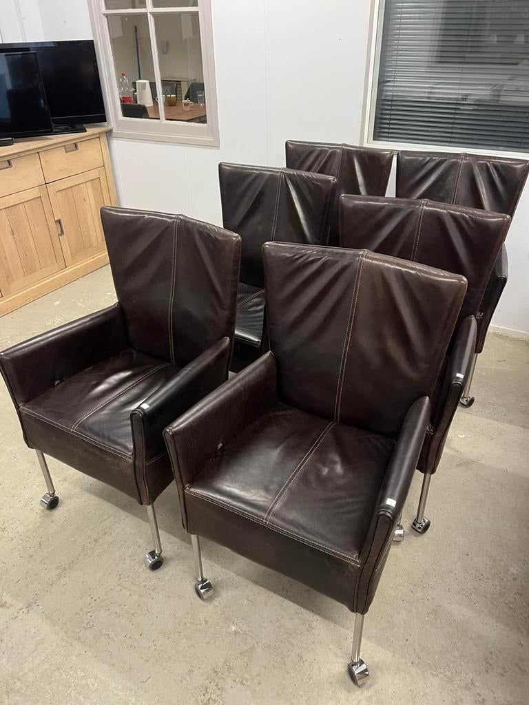 Leren eetkamerstoelen set van 6, Huis en Inrichting, Fauteuils, Ophalen, Minder dan 50 cm, ., 75 tot 100 cm