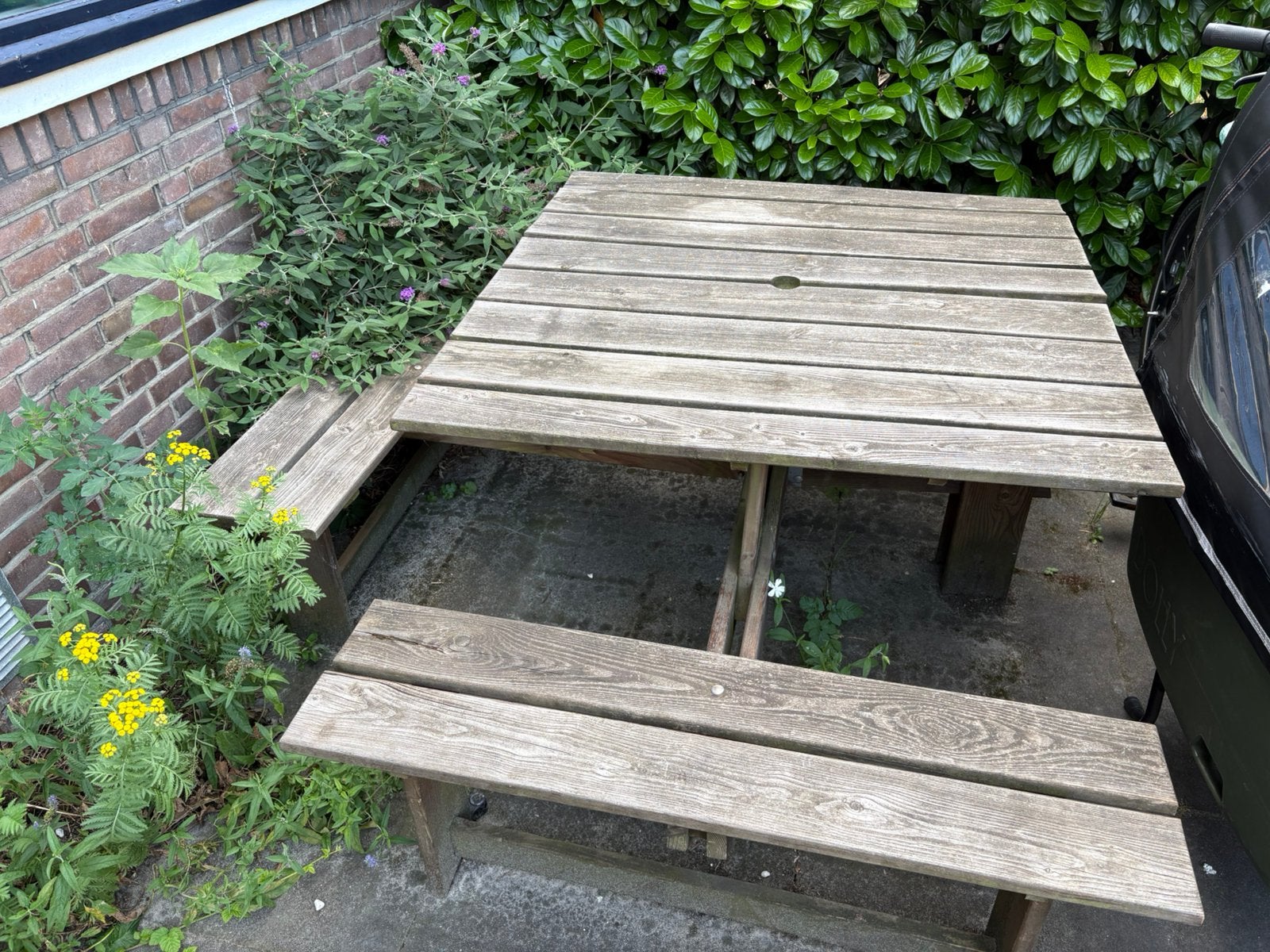 Picknicktafel incl kussens, Ophalen, Zo goed als nieuw, Rechthoekig, Hout
