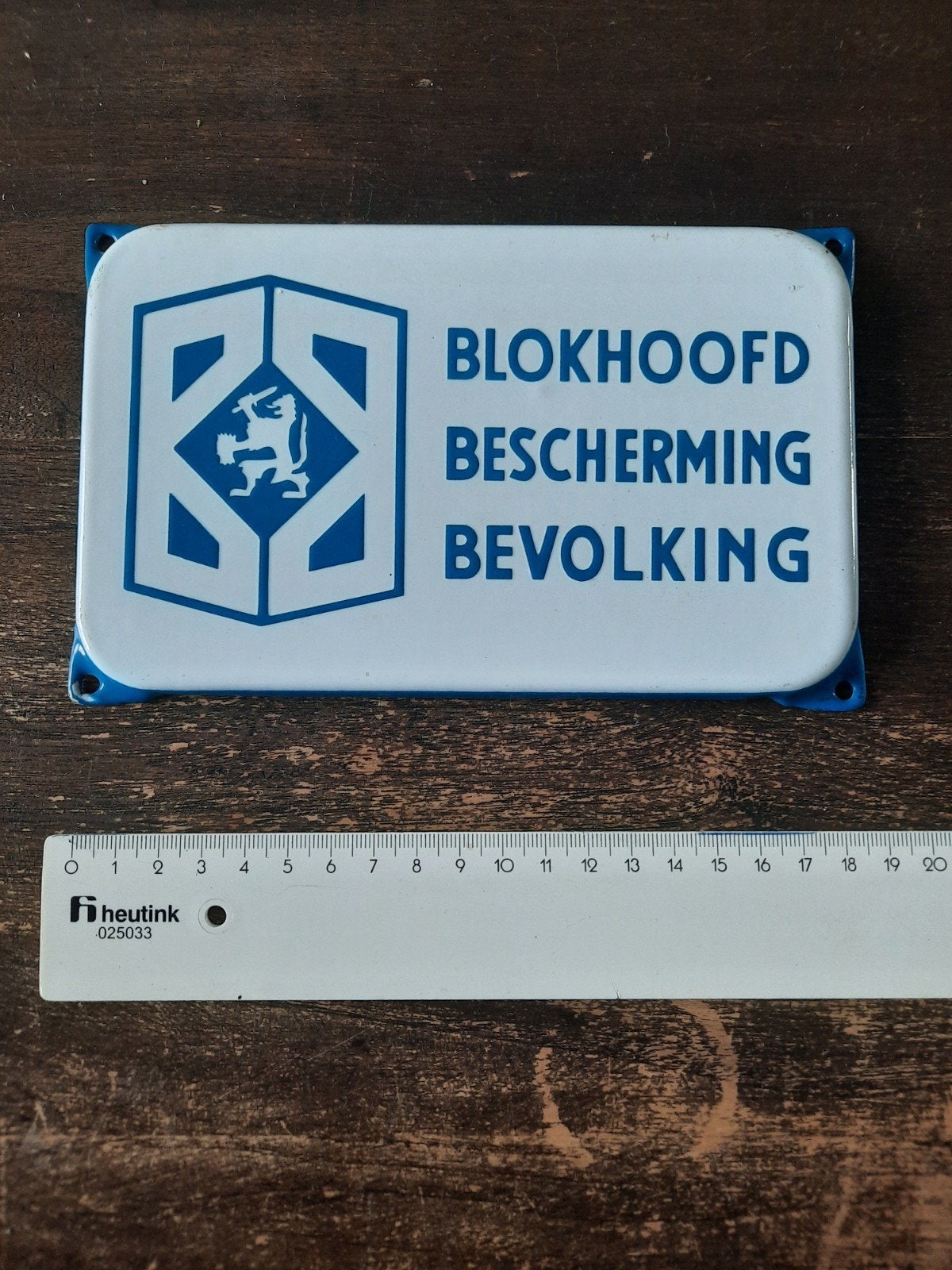 Emaille Blokhoofd Bescherming Bevolking Bord, Ophalen of Verzenden