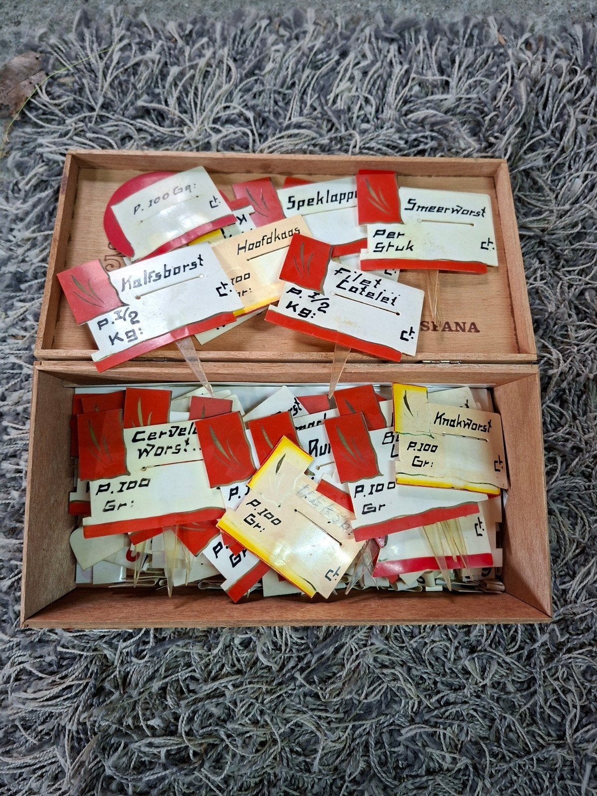 Vintage slagerij prijs/product kaartjes, Ophalen of Verzenden
