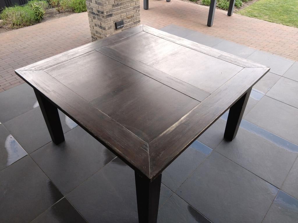 Stijlvolle vierkante eettafel - Donker hout, Ophalen, Gebruikt, 50 tot 100 cm, Klassiek, Robuust