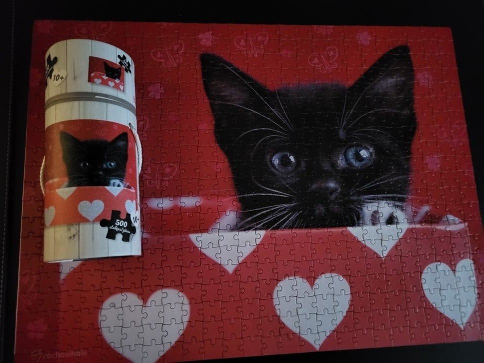 Rachael Hale puzzel zwarte kat kitten - 500 stukjes compleet, Ophalen, 500 t/m 1500 stukjes, Zo goed als nieuw