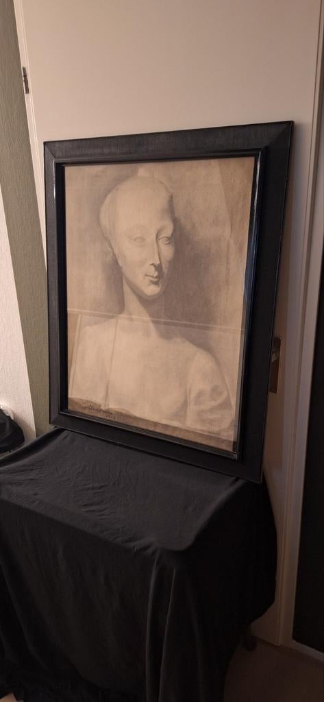 Tekening van een vrouw in lijst, gesigneerd 1933, Antiek en Kunst, Kunst | Tekeningen en Foto's, Ophalen