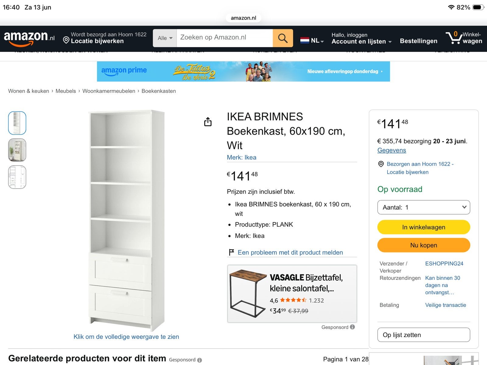 Mooie IKEA BRIMNES Boekenkast met twee lades, wit, 60x190 cm, Zo goed als nieuw, Met lade(s), 150 tot 200 cm, 25 tot 50 cm