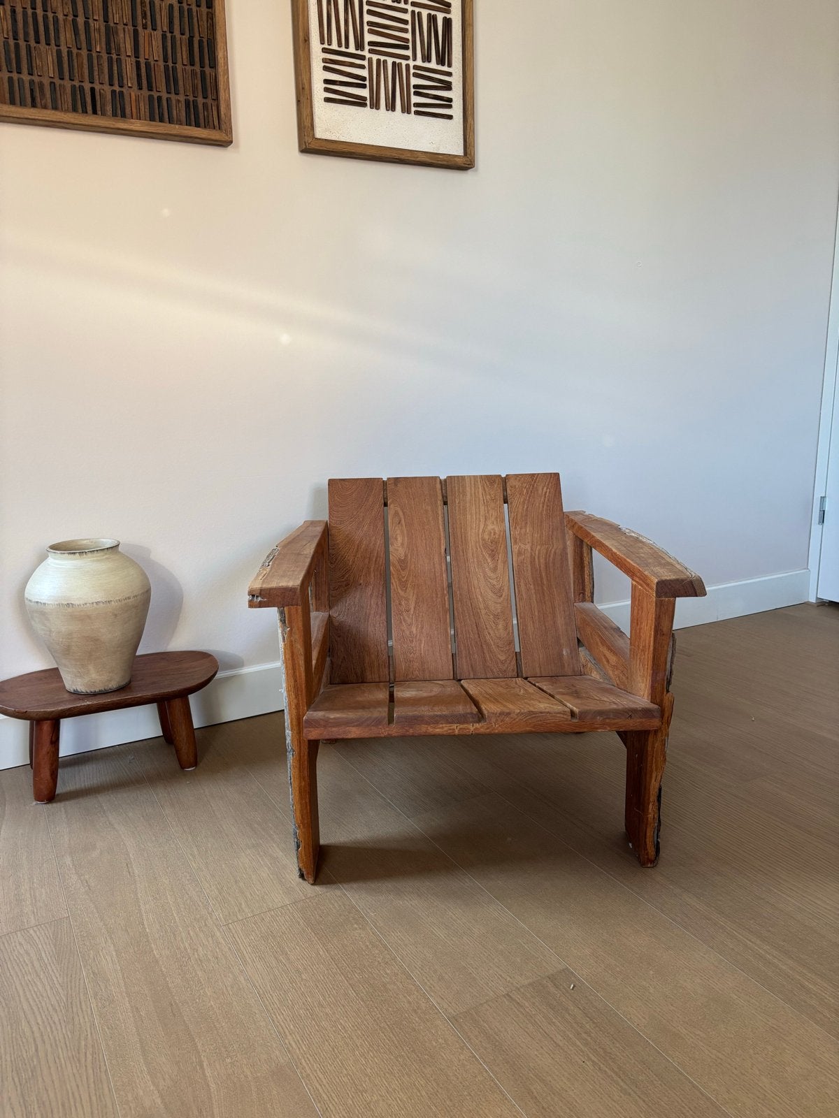 Unieke Pols Potten houten stoel - Rustiek design, Huis en Inrichting, Ophalen, Bruin, Zo goed als nieuw, Eén