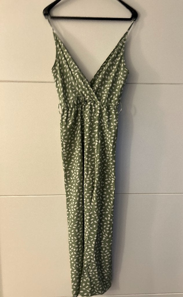 Kaki mouwloze jurk met witte print, Ophalen of Verzenden, Zo goed als nieuw, Maat 36 (S), Shein