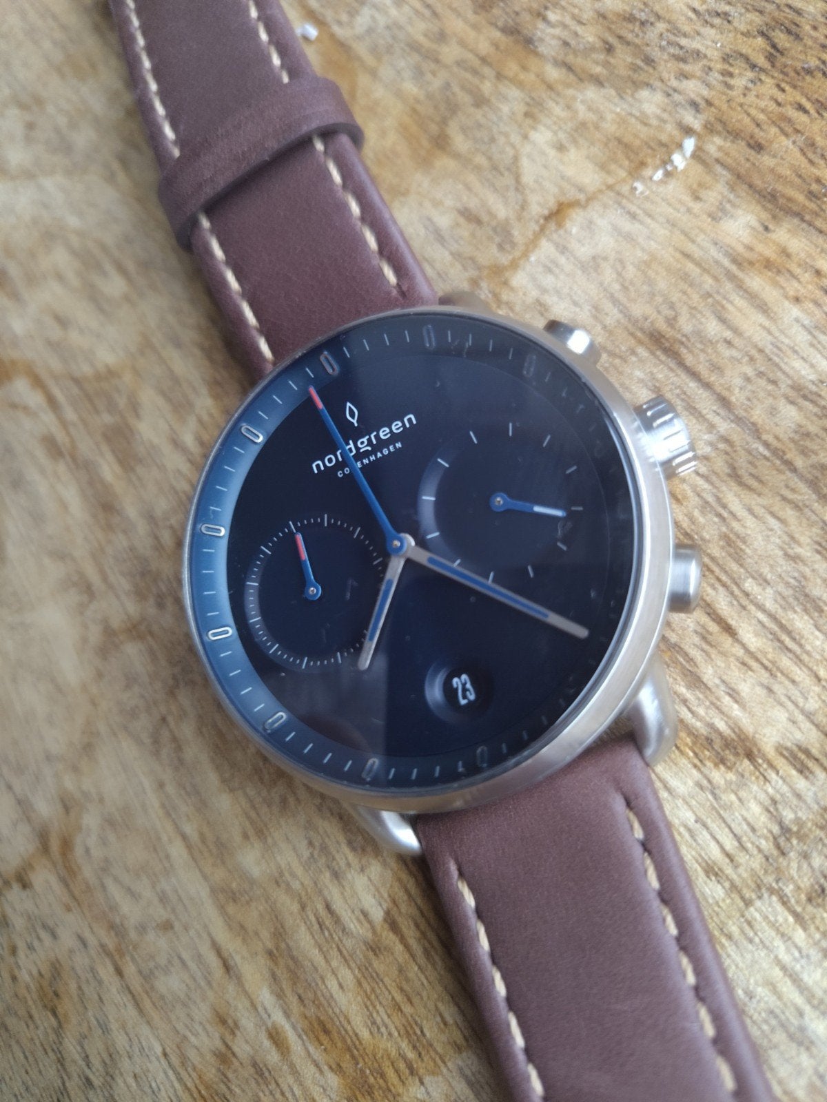 Nordgreen Pioneer 42mm Chronograaf, Sieraden, Tassen en Uiterlijk, Overige merken, Leer, Staal, Polshorloge