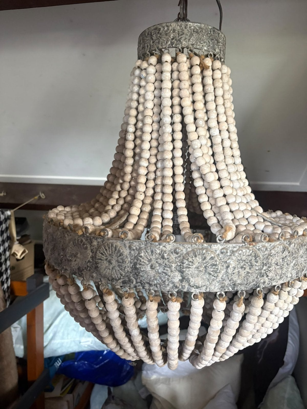 Kralen hanglamp kroonluchter, Huis en Inrichting, Ophalen of Verzenden, Zo goed als nieuw, Boho ibiza vintage