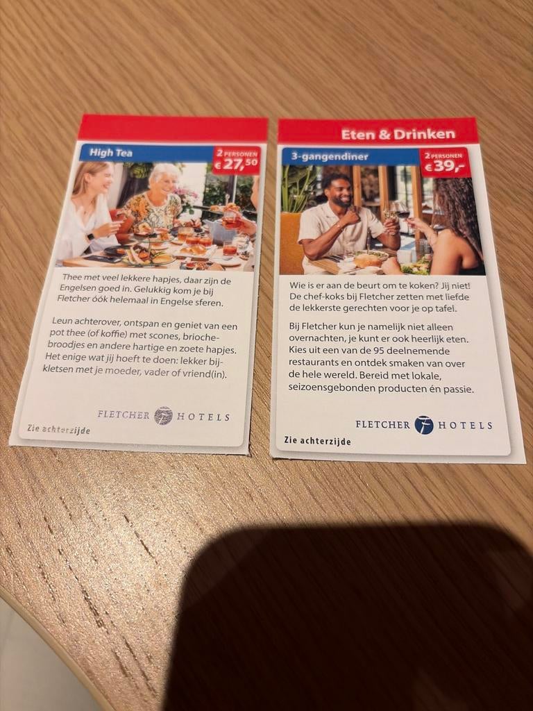 Fletcher hotels high tea en 3 gangen diner, Tickets en Kaartjes, Kortingen en Cadeaubonnen, Twee personen, Kortingsbon