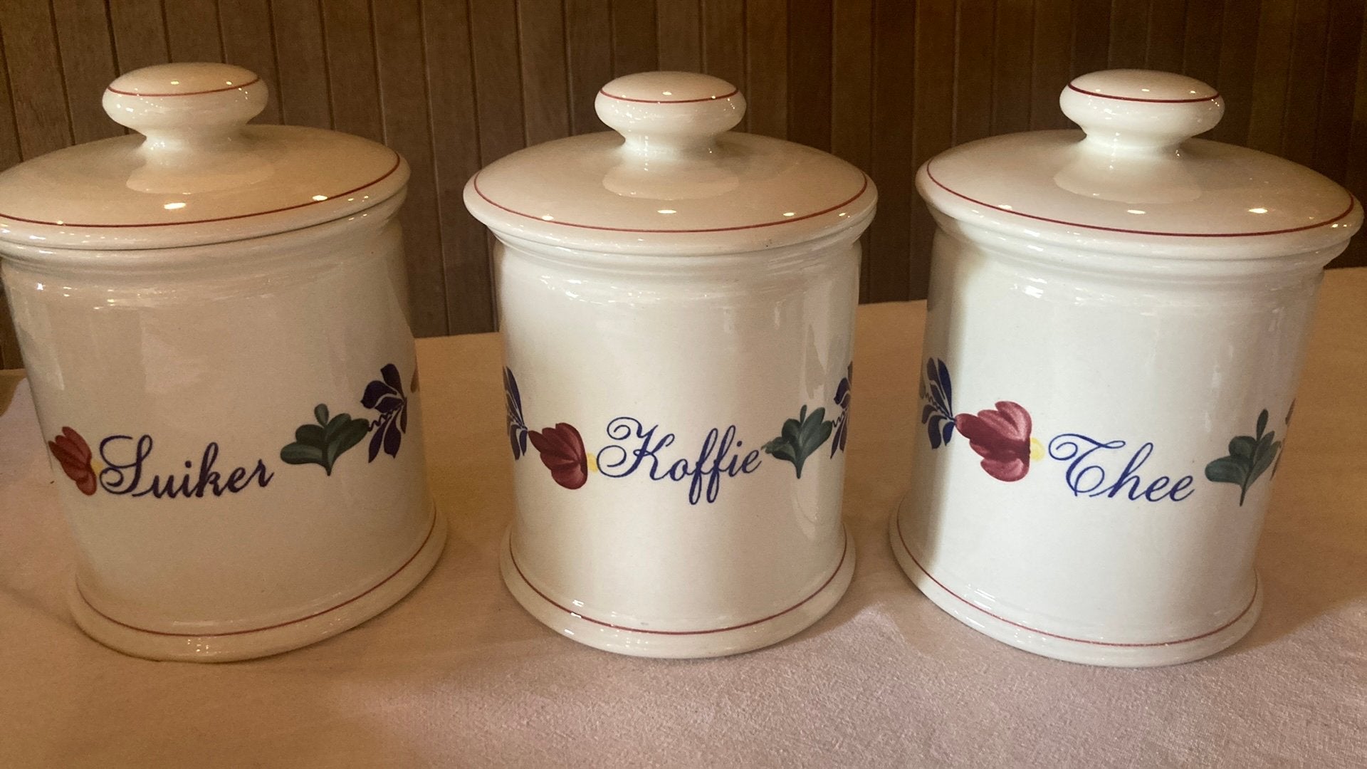 Suiker koffie en thee set van boerenbont, Huis en Inrichting, Ophalen of Verzenden, Zo goed als nieuw