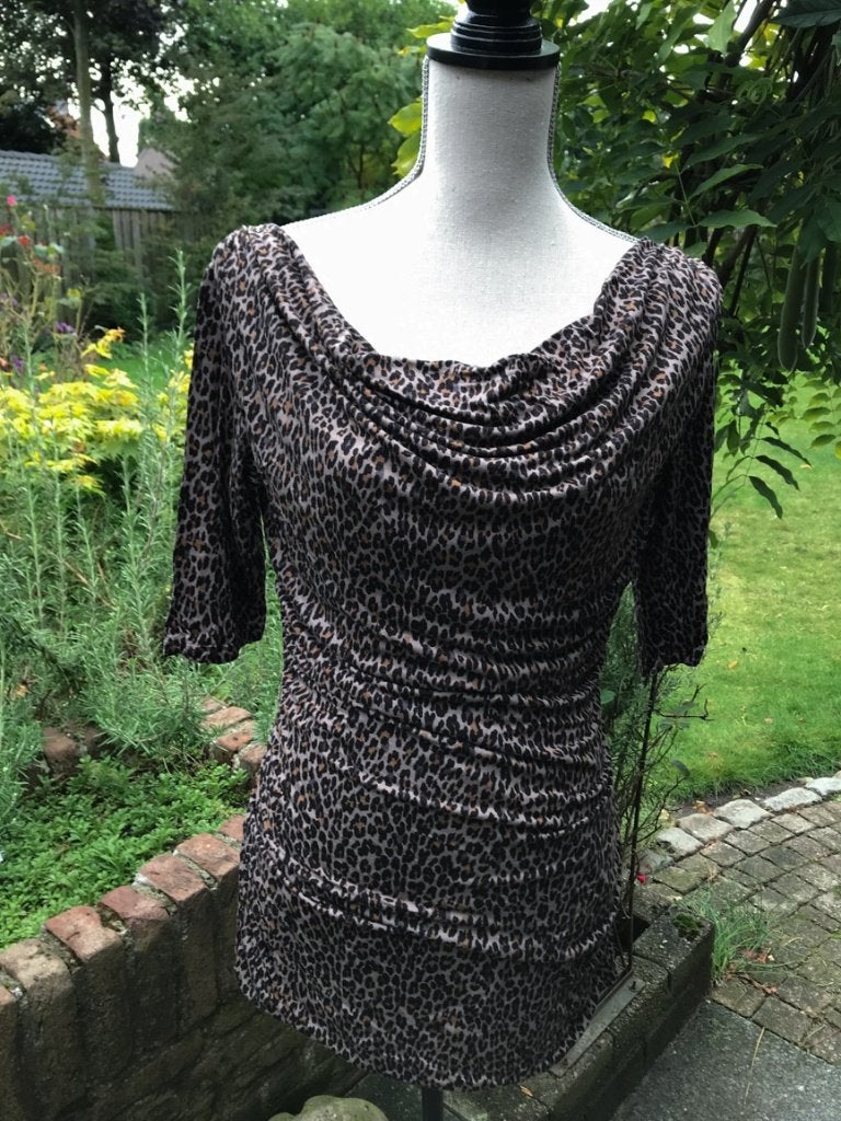 elegante tijger print waterval hals jurk La Redoute - nl S, Bruin, La Redoute, Ophalen of Verzenden, Zo goed als nieuw