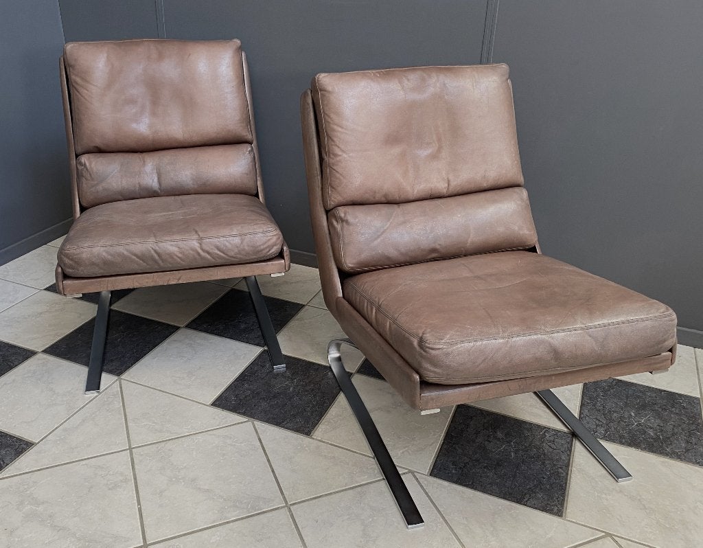 1964 Reinhold & Schröpfer 2x swing FAUTEUILS COR chroom LEER, Ophalen, Gebruikt, Vintage, 75 tot 100 cm
