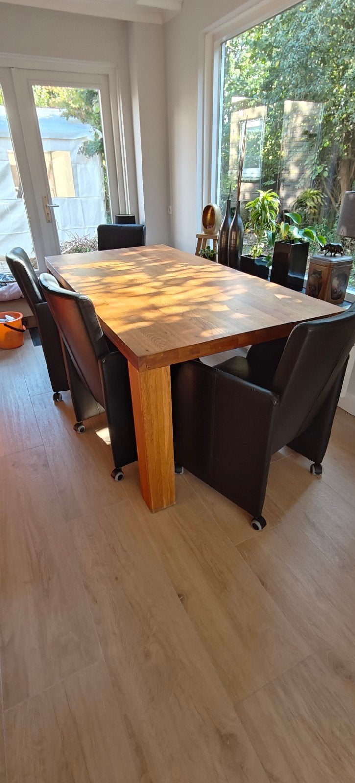 Eiken eettafel eethoek 2000*1000 mm, incl echt leren stoelen, Ophalen, Eikenhout, 200 cm of meer, 50 tot 100 cm