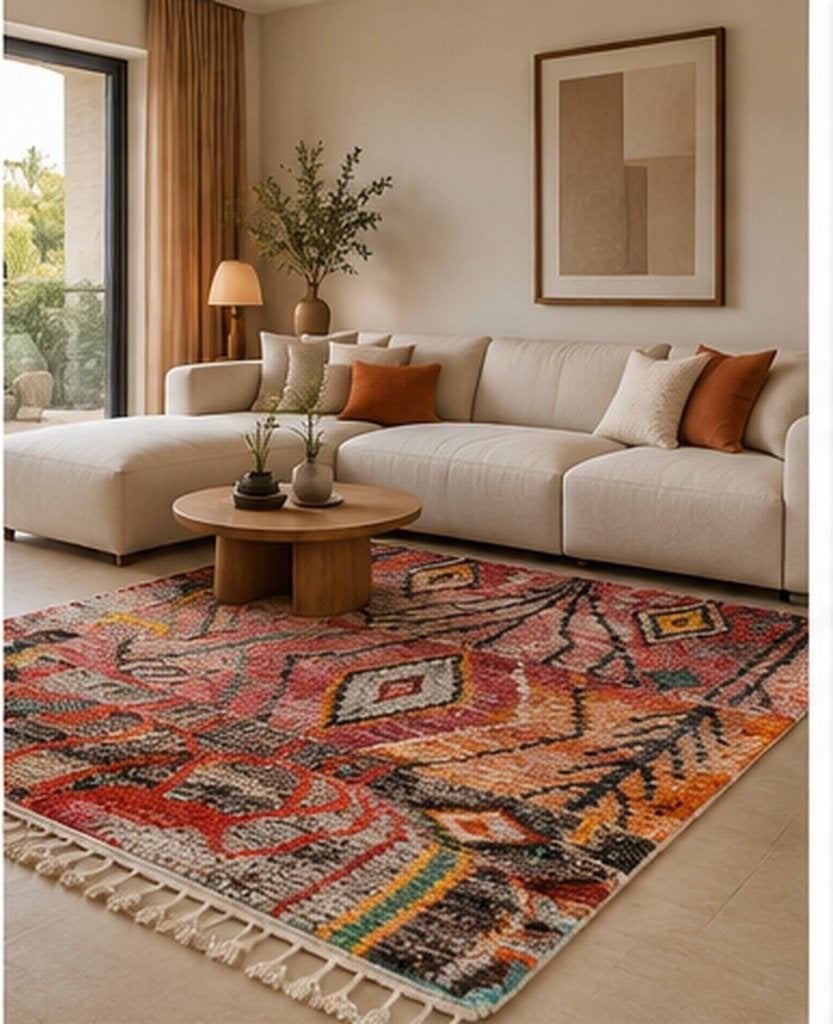 Marokkaans vloerkleed 150x250 rood multicolor – 100% wol, Info@maroccarpets.nl, 150 tot 200 cm, Zwart, Ophalen of Verzenden