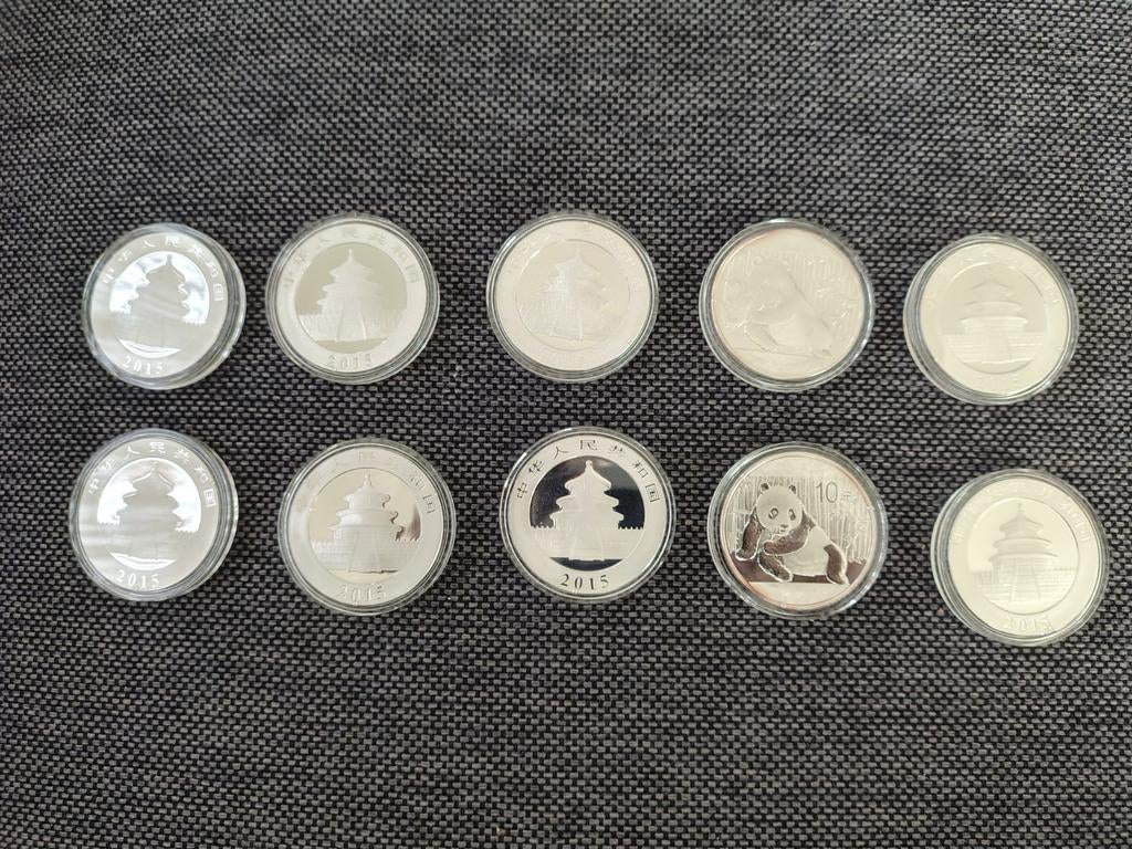 Chinese Panda zilveren munten 2015 30 gram zilver 10 stuks, Ophalen of Verzenden, Oost-Azië, Zilver