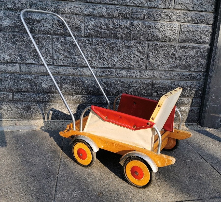 Vintage houten kinder wandelwagen., Ophalen, Gebruikt