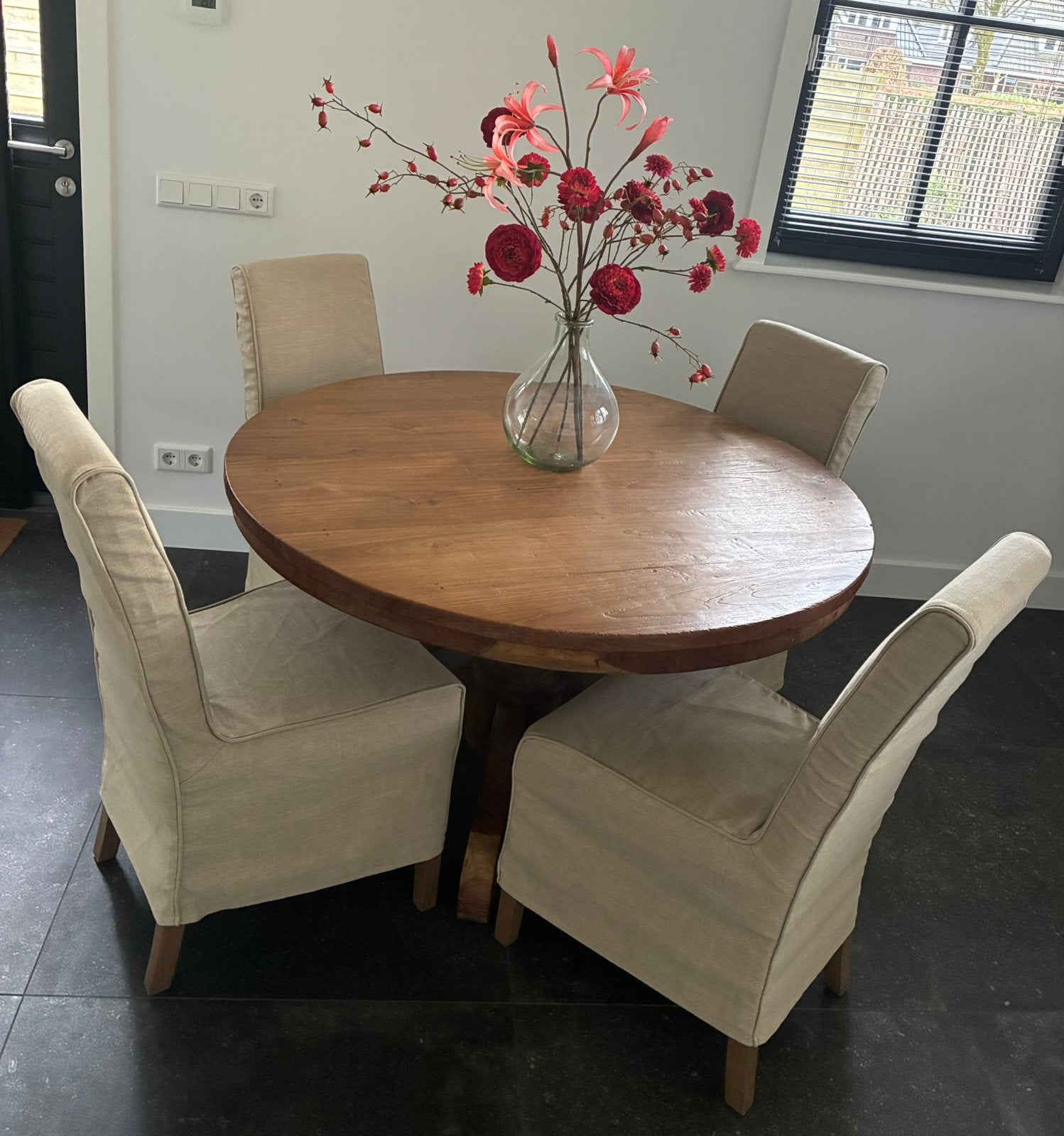 4 eetkamerstoelen met afneembaar hoes + 1 nieuwe reservehoes, Ophalen, Landelijk Modern, Overige kleuren, Zo goed als nieuw