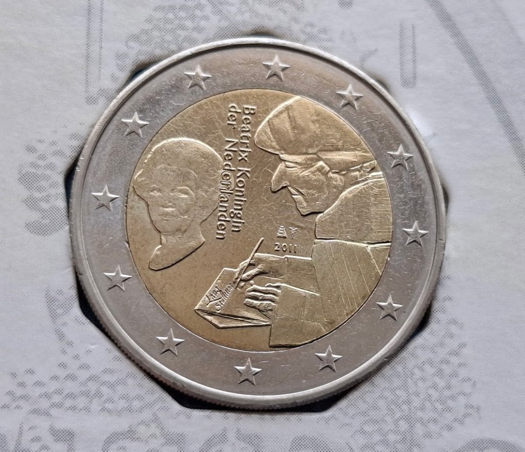 Nederland 2 Euro "De lof der zotheid" Erasmus - 2011 (AMK), Postzegels en Munten, Munten | Nederland, Verzenden, Koningin Beatrix