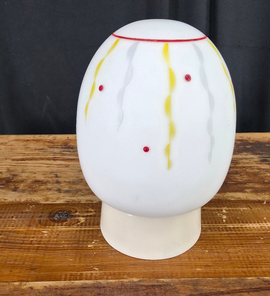 2459 Vintage plafonnière melkglas met geel rood decor swiet, Ophalen of Verzenden, Gebruikt, Glas