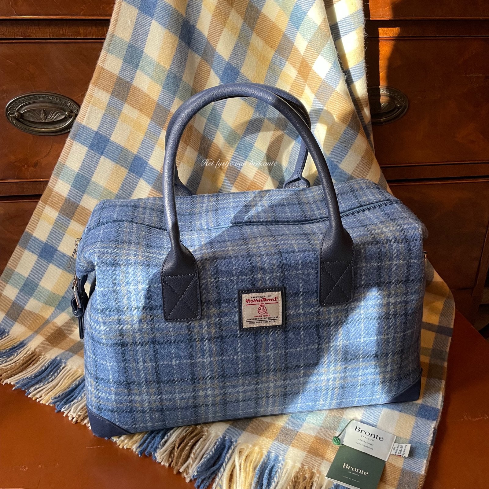 Schotse Harris Tweed  weekendtas Check Blue, Blauw, Info@lijstjevanbrocante.nl, Ophalen of Verzenden, Westdijk 41 3241 GT Middelharnis
