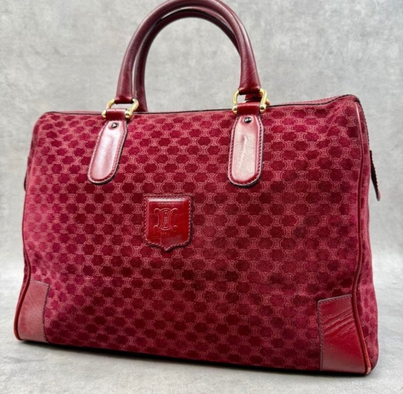 Celine Macadam Boston Bag Handtas Rood Suède