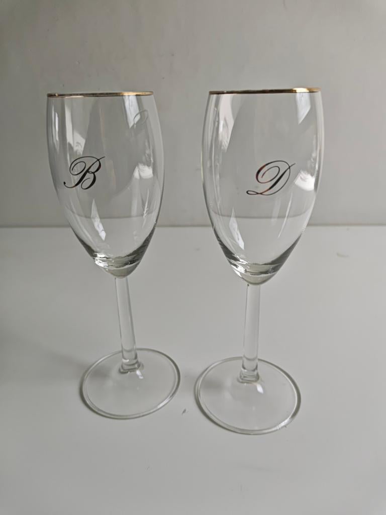 Set van 2 Champagneglazen met Initiaal B & D, Ophalen of Verzenden