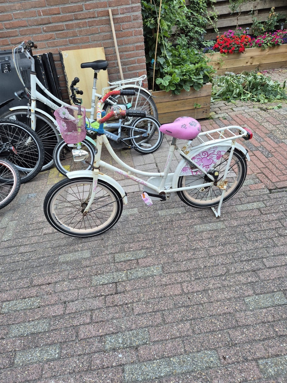 Popal Meisjesfiets 20 inch - Wit/Roze met Mandje, Ophalen, Terugtraprem, Gebruikt, Popal