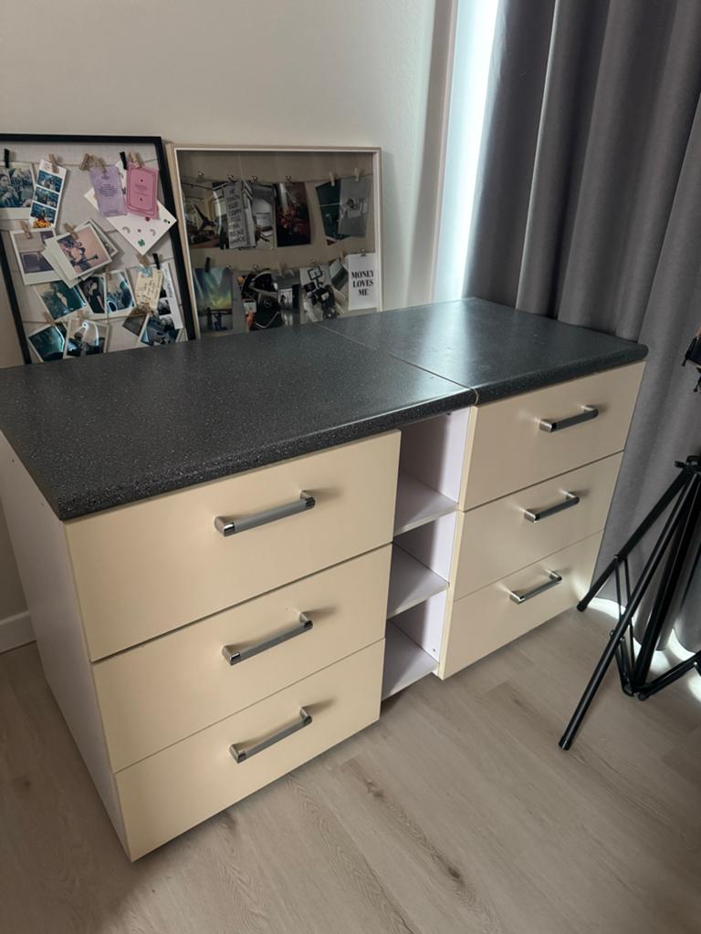 Commode met 6 lades en open vakken, Ophalen, Gebruikt, 100 tot 150 cm, 5 laden of meer