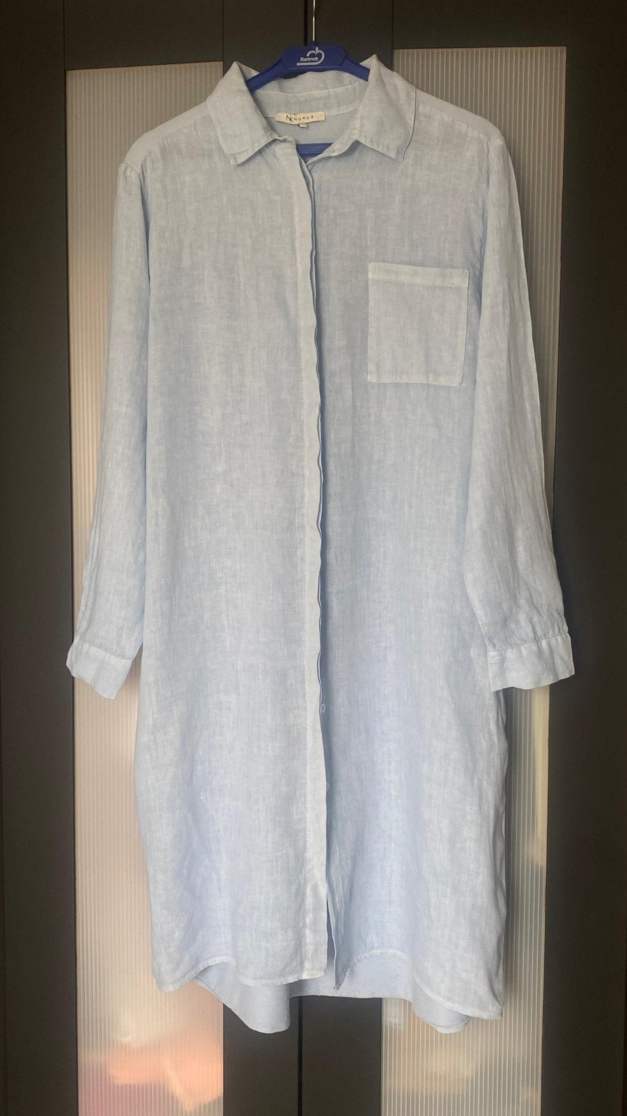 Linnen lichtblauwe Dress van Nukus L, Ophalen, Blauw, Maat 42/44 (L), Zo goed als nieuw