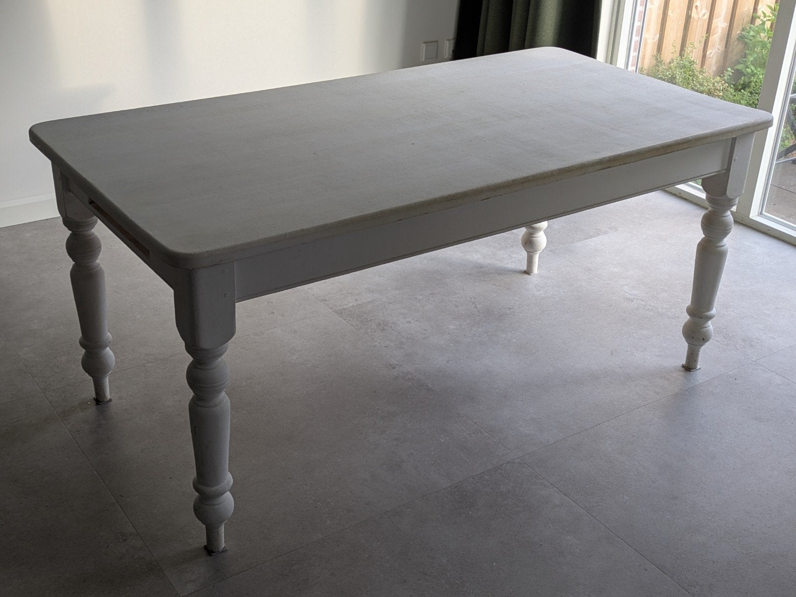 Witte houten tafel - functioneel, lade ontbreekt, Huis en Inrichting, Ophalen, Gebruikt, 50 tot 100 cm, Vijf personen of meer
