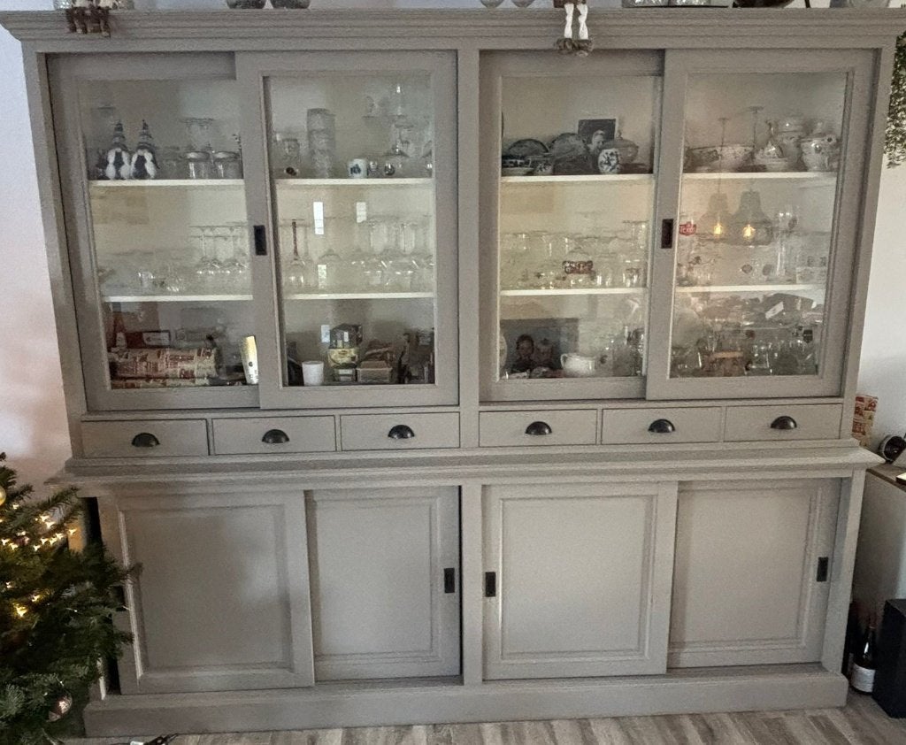Buffetkast Napoli 220cmx258cmx53cm Oud grijs antiek, Huis en Inrichting, Ophalen, Gebruikt, Met deur(en), 200 cm of meer