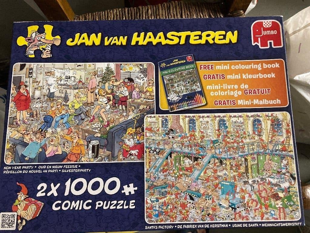 Jan van Haasteren 2 in 1 puzzels 1000 puzzelstukjes, Ophalen of Verzenden, 500 t/m 1500 stukjes, Zo goed als nieuw, Legpuzzel