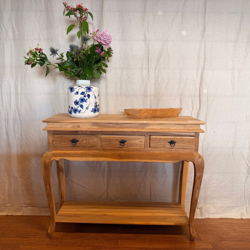 sidetable teak - 3 lades - 100 x 36 cm – Gratis bezorgd, TTM Wonen, Meubels – (Perzische) Tapijten en Woonaccessoires, 100 tot 150 cm