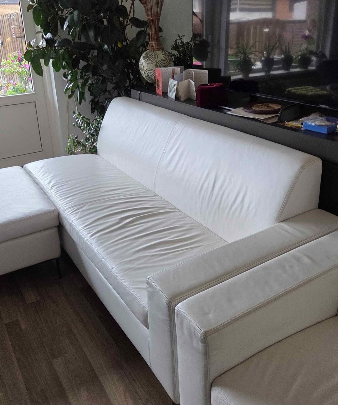Bankstel wit leer design, Huis en Inrichting, Banken | Sofa's en Chaises Longues, Ophalen, Gebruikt, Tweepersoons, Leer