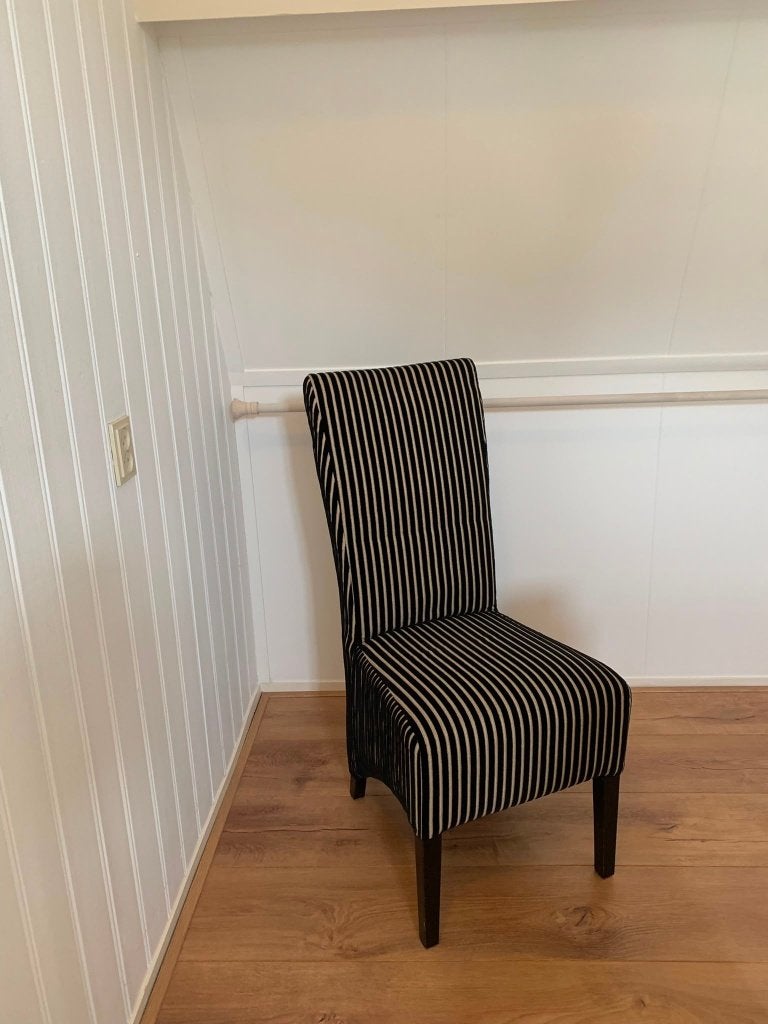 6 zwart/wit gestreepte eetkamerstoelen - gratis ophalen, Ophalen, Zo goed als nieuw
