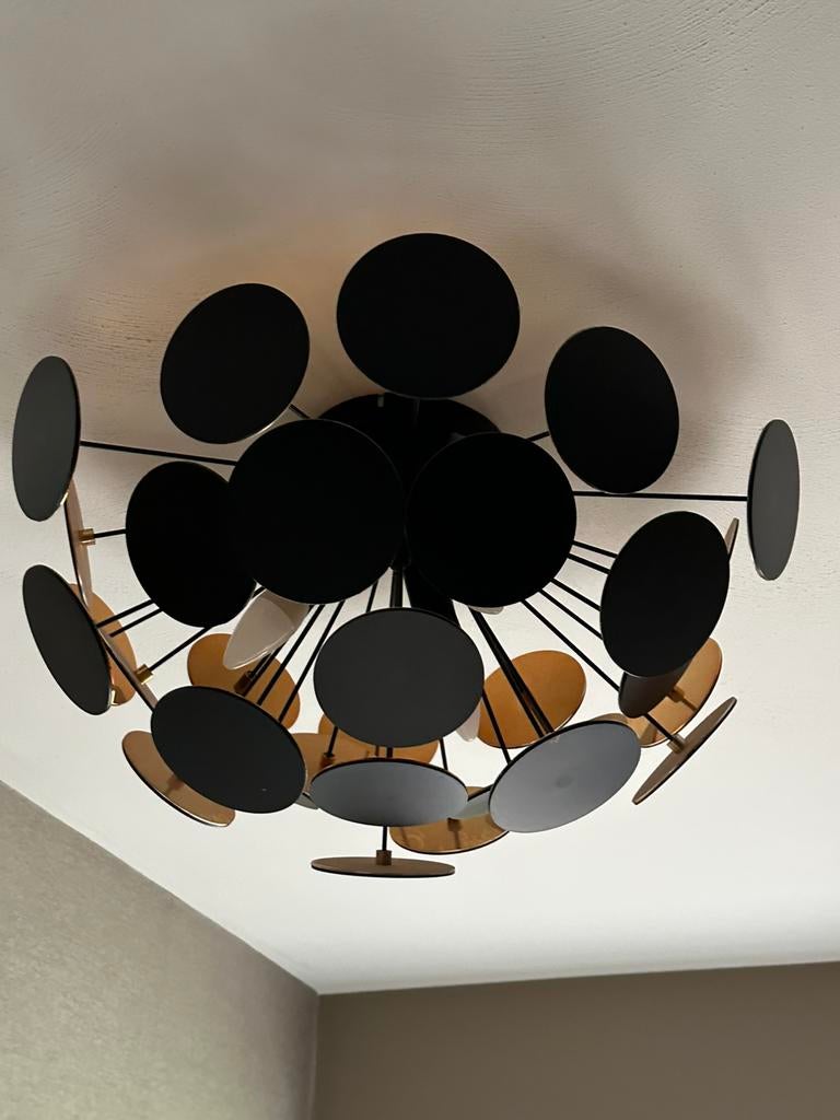 3 x plafondlamp goud zwart searchlight discus, Huis en Inrichting, Lampen | Plafondlampen, Ophalen, Zo goed als nieuw