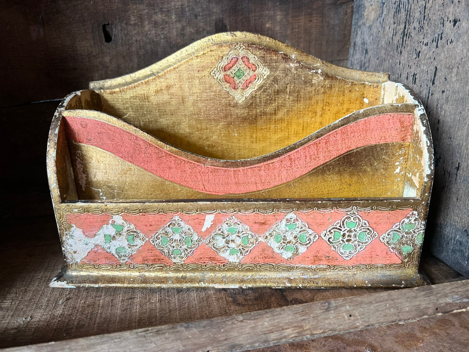 Florentijns brievenbakje postbakje roze groen goud, Antiek en Kunst, Ophalen