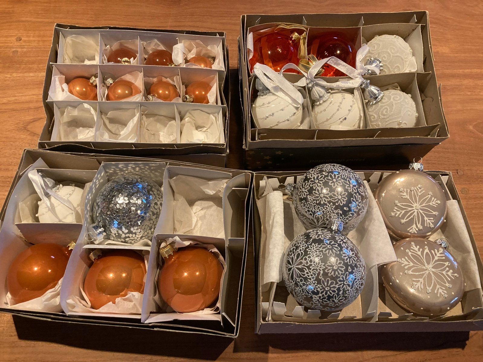 Kerstballen glas oranje zilverkleurig, Ophalen of Verzenden, Zo goed als nieuw