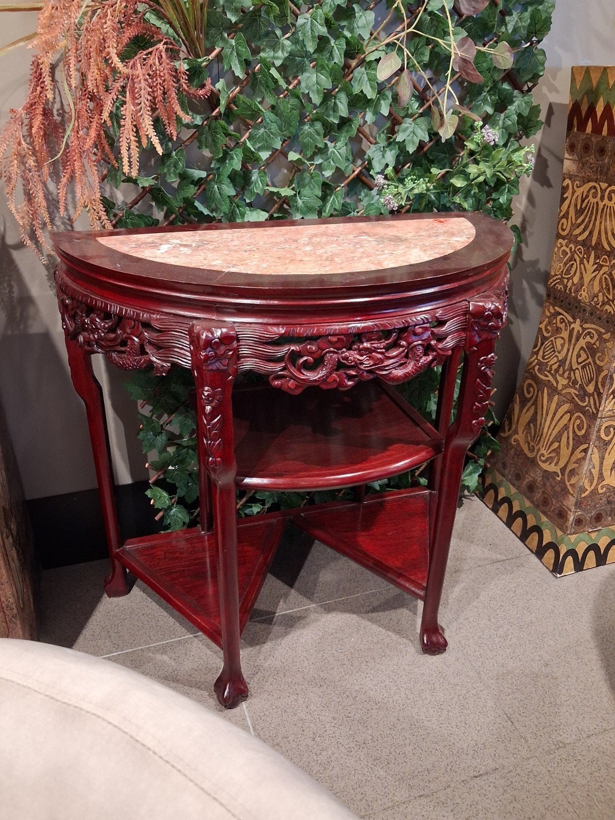 Oosterse Chineze sidetable rozenhout marmer inleg €175, Ophalen, Hout, Meerkleurig, .