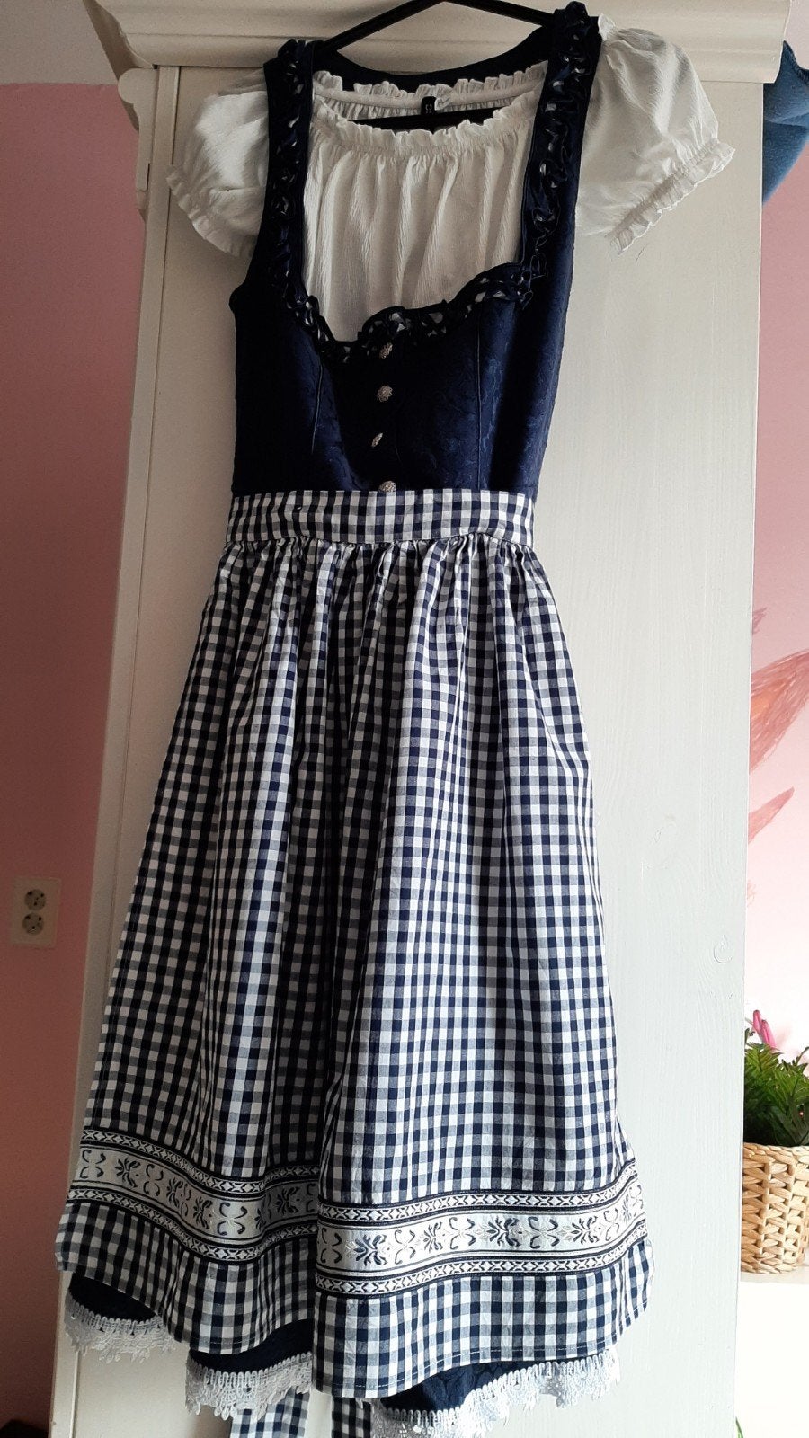 Prachtige Dirndl - Blauw met geruite schort, Bonprix, Blauw, Nieuw, Ophalen of Verzenden