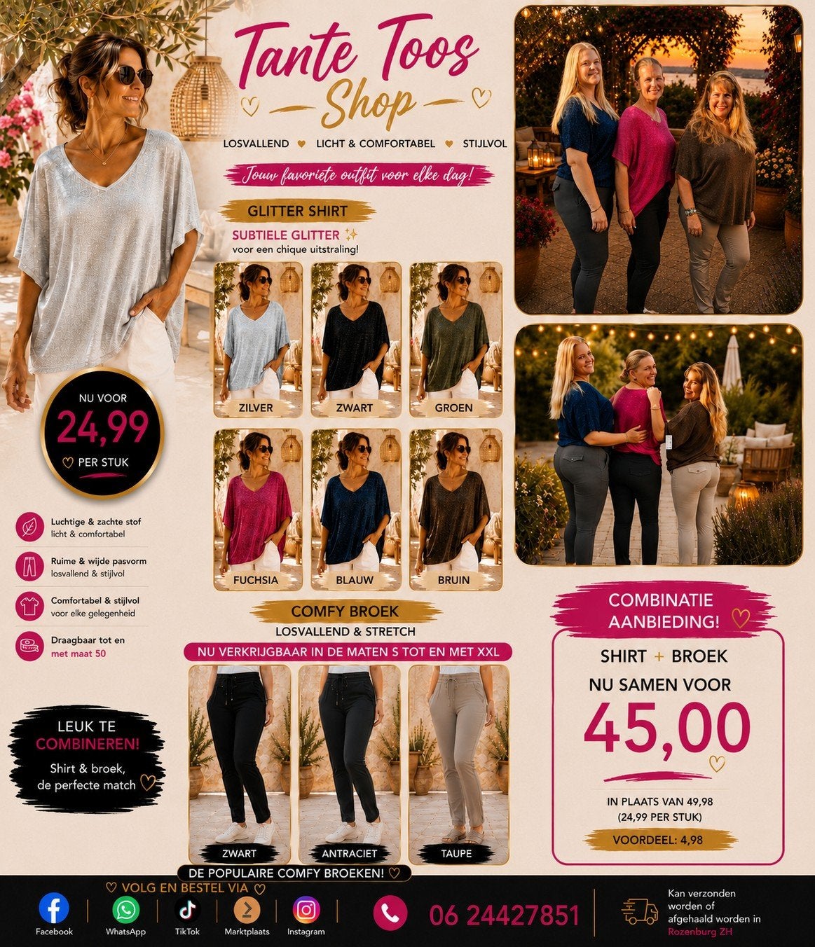 Combi-actie bij Tante Toos Shop!, Ophalen of Verzenden, Nieuw, Zwart, Broek of Spijkerbroek