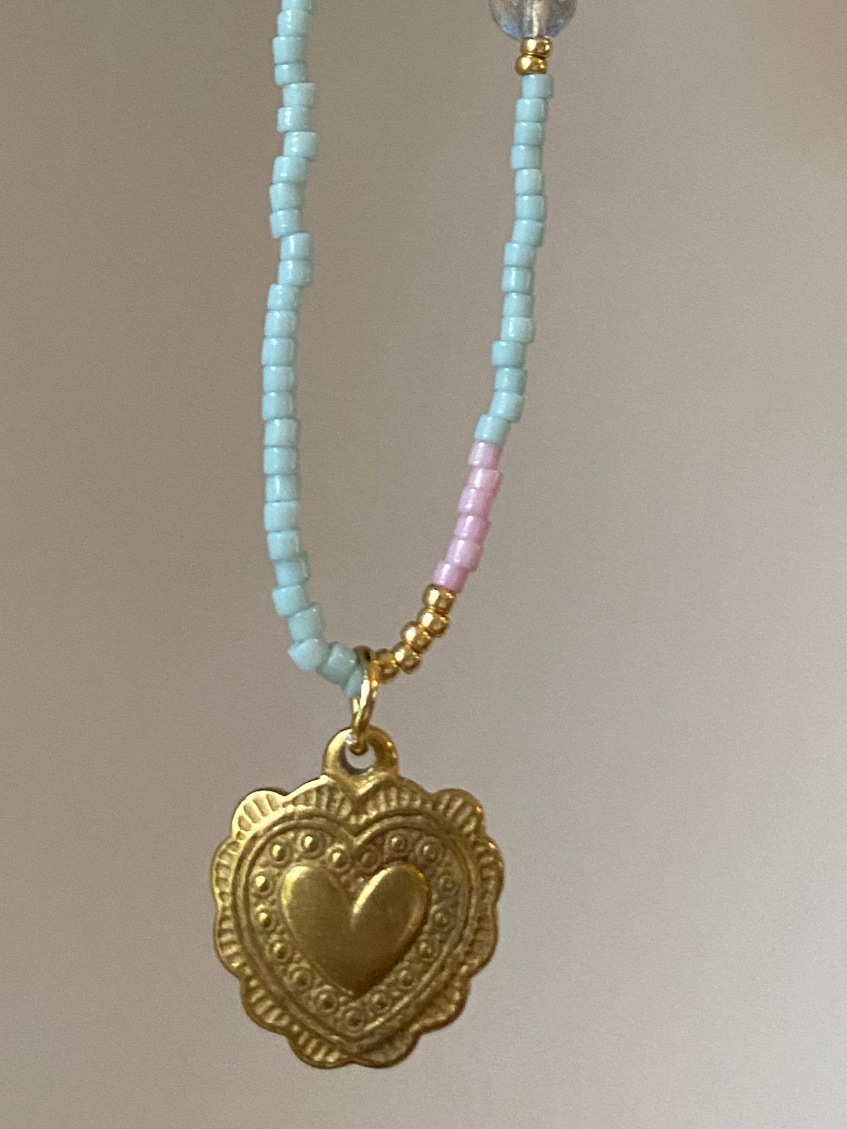 Ketting hart labradoriet miyuki beads handgemaakt, Sieraden, Tassen en Uiterlijk, Ophalen of Verzenden, Zo goed als nieuw, Steen of Mineraal