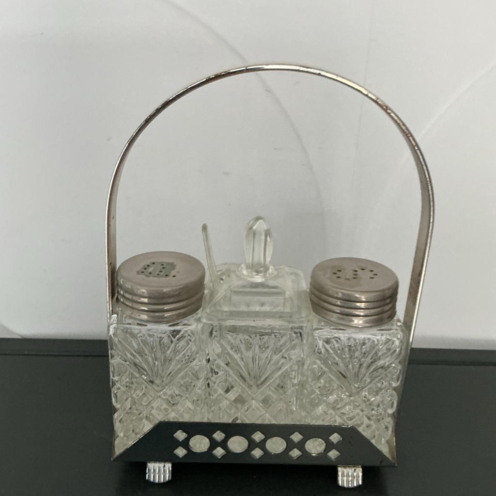 Vintage Kristallen Zout- en Peperstel met Suikerpot, Antiek en Kunst, Ophalen of Verzenden