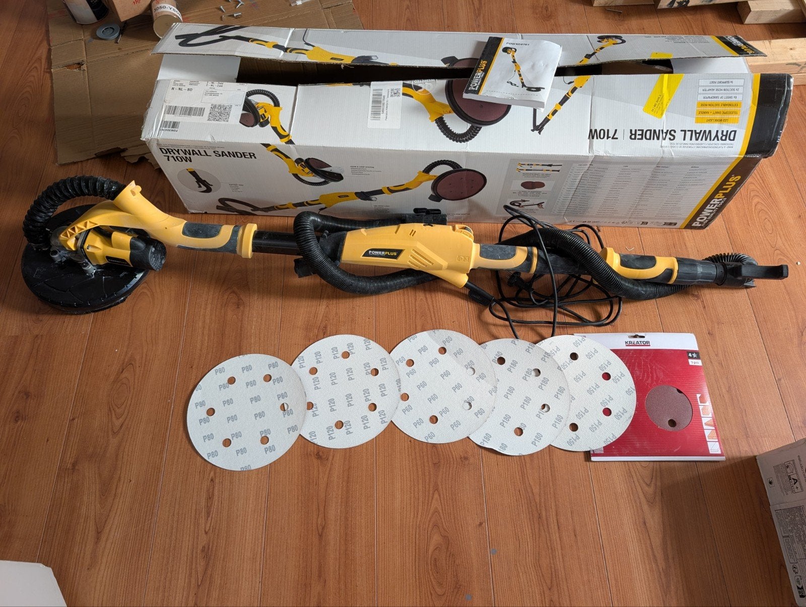 Schuurmachine - Powerplus Drywall Sander 710W, Doe-het-zelf en Verbouw, Gereedschap | Schuurmachines, Ophalen, Zo goed als nieuw