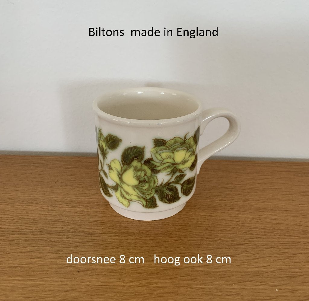 mok, Biltons, made in England, beker m oor, bloem geel-groen, Overige typen, Ophalen of Verzenden, Zo goed als nieuw, Overige stijlen