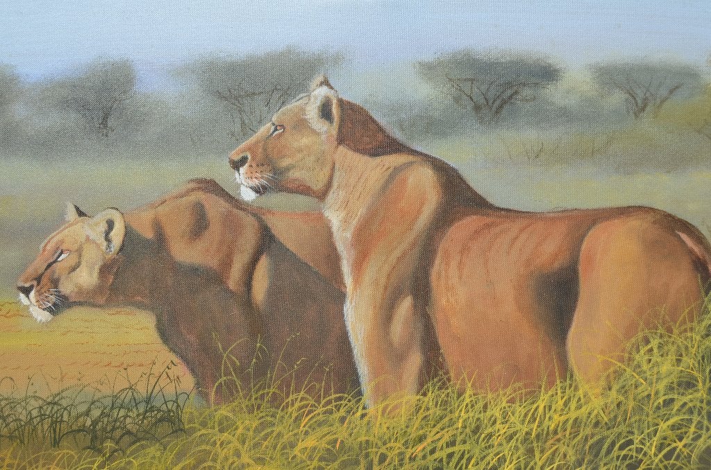 Prachtig acrylverf Wycliffe Ndwiga Keniaans kunstenaar, Ophalen, Afrika, Geschilderd, 76 cm