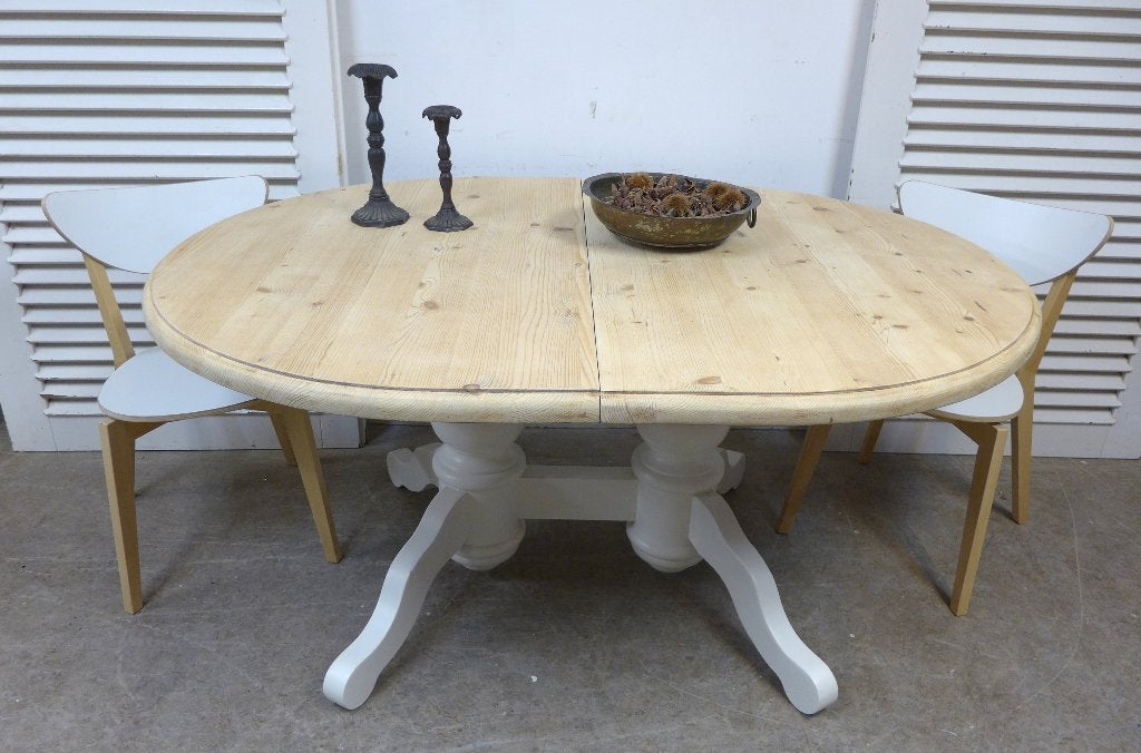 Fraaie witte landelijke ronde uitschuifbare eettafel 160-200, Ophalen, Gebruikt, Landelijk rustiek, Onbekend